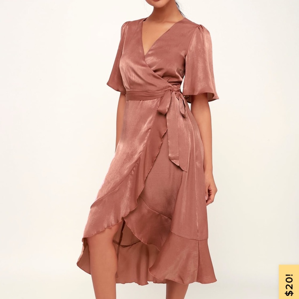 Lulu’s Wrapped In Love Satin Midi Wrap Dress